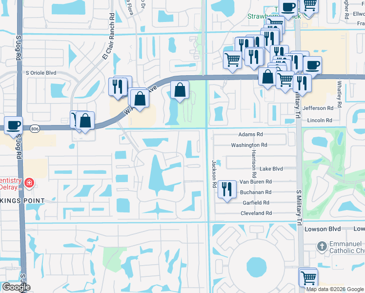 map of restaurants, bars, coffee shops, grocery stores, and more near 15075 Witney Road in Delray Beach