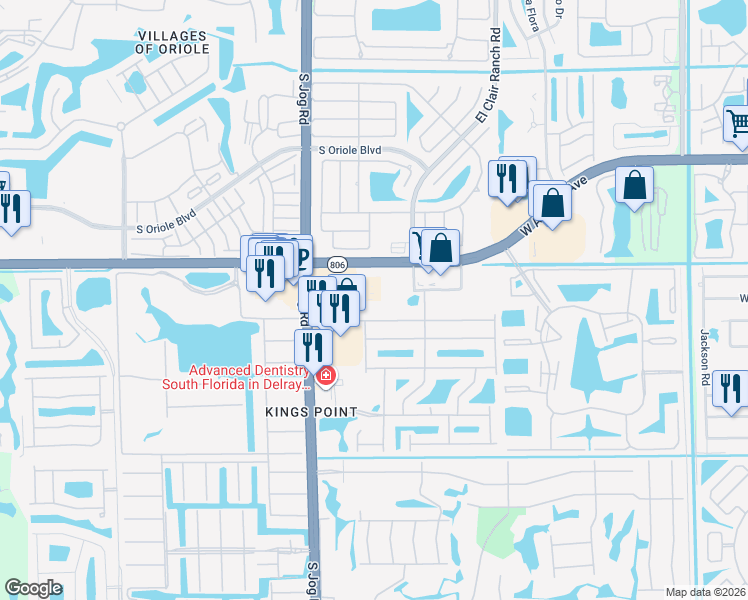 map of restaurants, bars, coffee shops, grocery stores, and more near 15050 Jog Road in Delray Beach