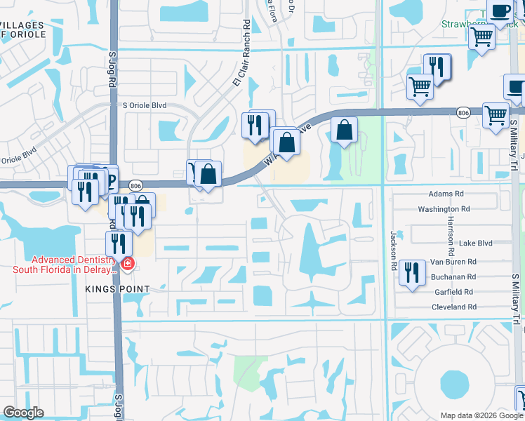 map of restaurants, bars, coffee shops, grocery stores, and more near 15036 Ashland Lane in Delray Beach