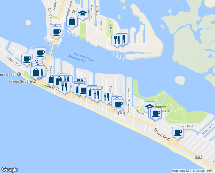 map of restaurants, bars, coffee shops, grocery stores, and more near 226 Delmar Avenue in Fort Myers Beach