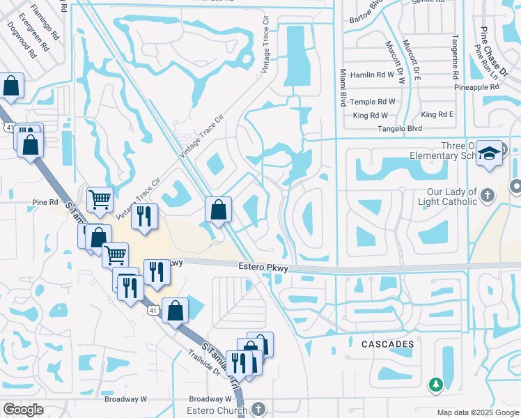 map of restaurants, bars, coffee shops, grocery stores, and more near 8786 Largo Mar Drive in Fort Myers