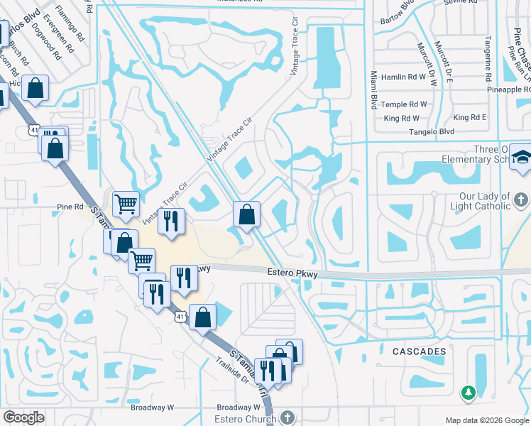 map of restaurants, bars, coffee shops, grocery stores, and more near 19737 Casa Verde Way in Fort Myers
