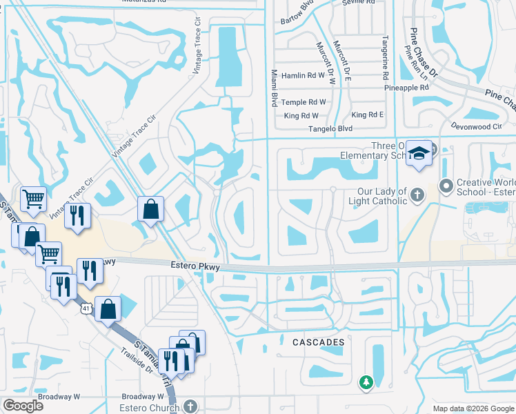 map of restaurants, bars, coffee shops, grocery stores, and more near 19860 Maddelena Circle in Fort Myers