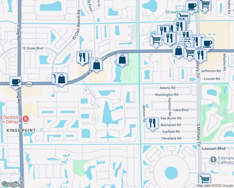 map of restaurants, bars, coffee shops, grocery stores, and more near 15075 Witney Road in Delray Beach