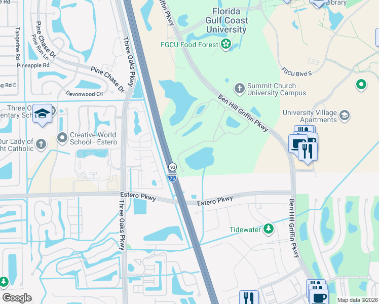 map of restaurants, bars, coffee shops, grocery stores, and more near 10259 Porto Romano Drive in Miromar Lakes