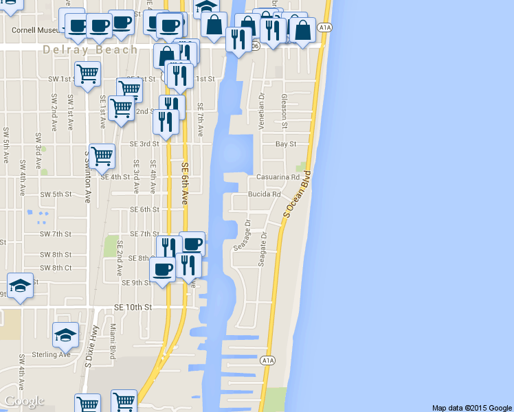 map of restaurants, bars, coffee shops, grocery stores, and more near 1041 Melaleuca Road in Delray Beach