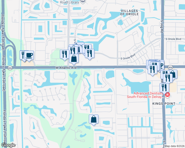 map of restaurants, bars, coffee shops, grocery stores, and more near 15065 Michelangelo Boulevard in Delray Beach