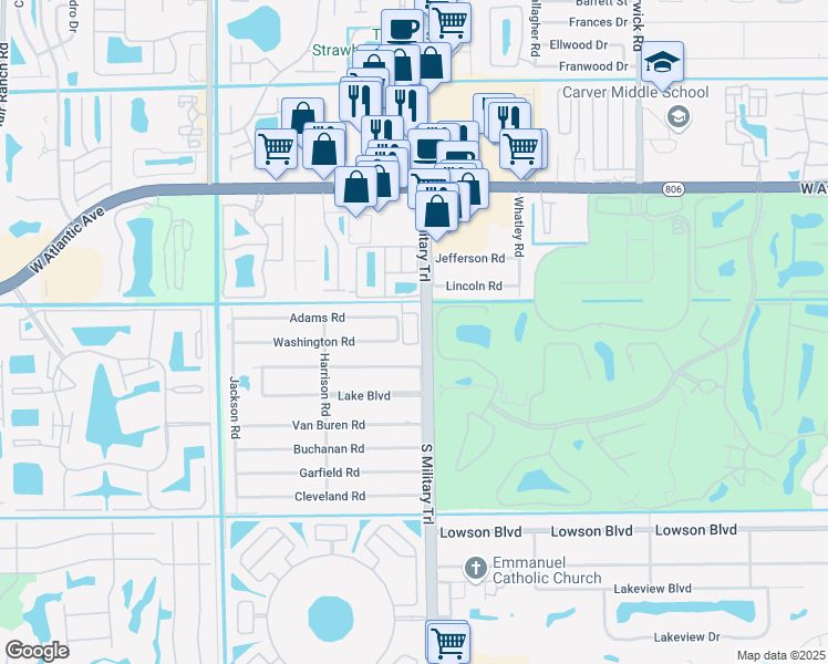 map of restaurants, bars, coffee shops, grocery stores, and more near 230 Chrystie Circle in Delray Beach