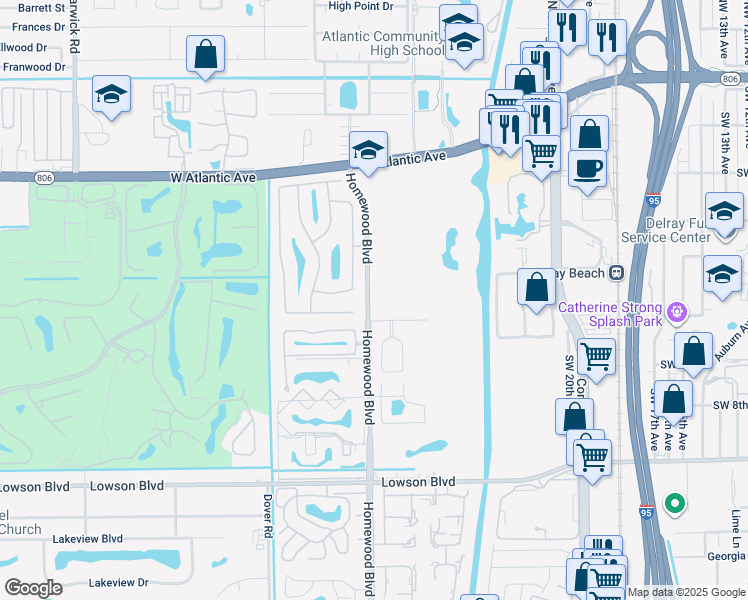 map of restaurants, bars, coffee shops, grocery stores, and more near 433 Homewood Boulevard in Delray Beach
