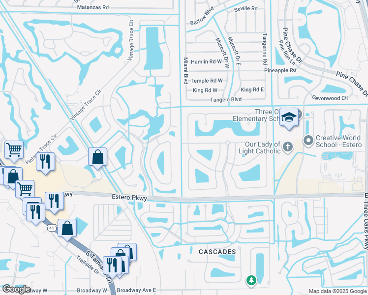 map of restaurants, bars, coffee shops, grocery stores, and more near 9036 Astonia Way in Fort Myers