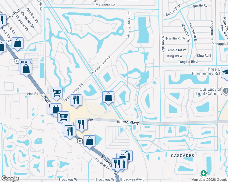 map of restaurants, bars, coffee shops, grocery stores, and more near 19737 Casa Verde Way in Fort Myers