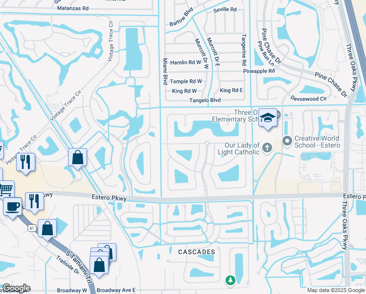 map of restaurants, bars, coffee shops, grocery stores, and more near 9315 La Bianco Street in Fort Myers