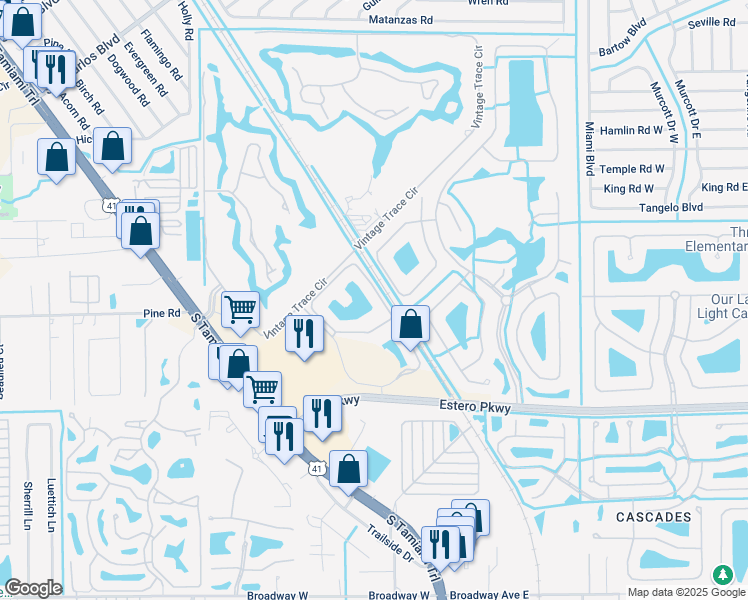 map of restaurants, bars, coffee shops, grocery stores, and more near 8570 Kingbird Loop in Fort Myers