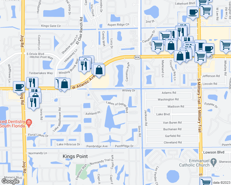 map of restaurants, bars, coffee shops, grocery stores, and more near 5550 Witney Drive in Delray Beach