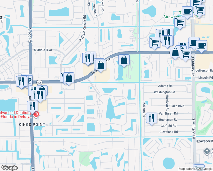 map of restaurants, bars, coffee shops, grocery stores, and more near 15488 Lakes of Delray Boulevard in Delray Beach