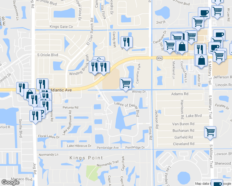 map of restaurants, bars, coffee shops, grocery stores, and more near 118 Vía Flora in Delray Beach