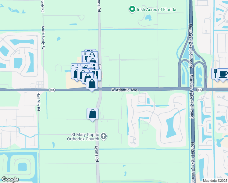 map of restaurants, bars, coffee shops, grocery stores, and more near 8975 West Atlantic Avenue in Delray Beach