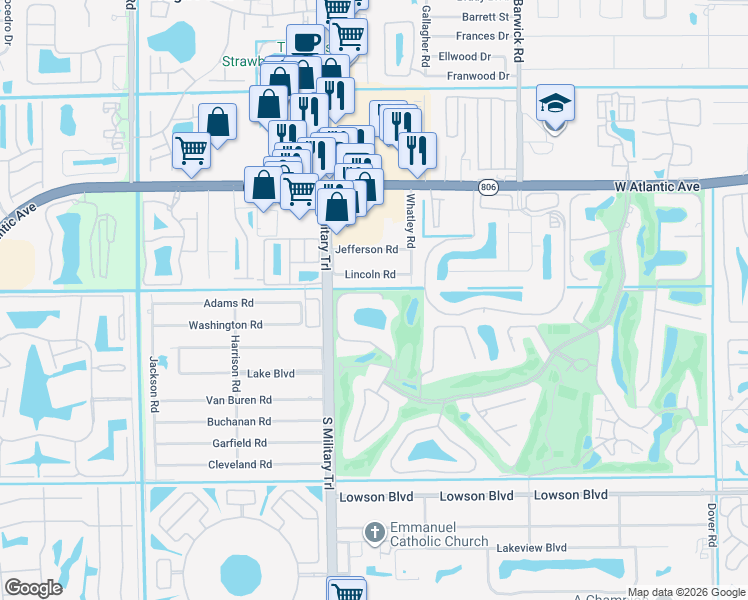 map of restaurants, bars, coffee shops, grocery stores, and more near 5221 Estates Drive in Delray Beach