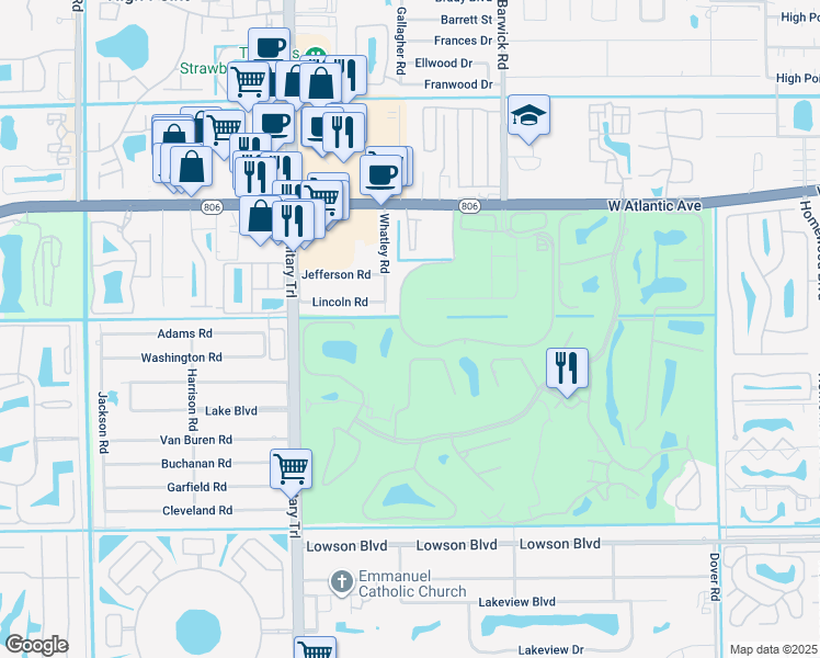 map of restaurants, bars, coffee shops, grocery stores, and more near 395 Sherwood Forest Drive in Delray Beach