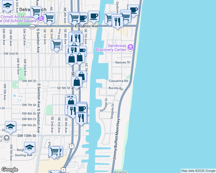 map of restaurants, bars, coffee shops, grocery stores, and more near 1005 Bucida Road in Delray Beach