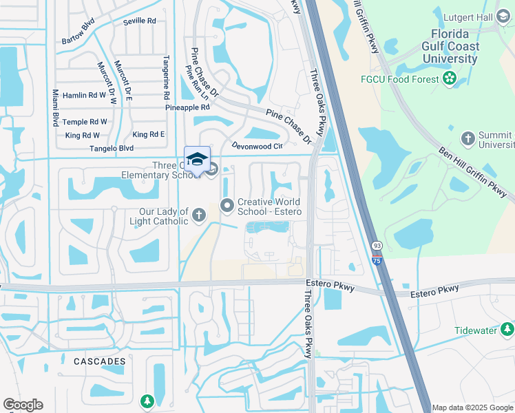 map of restaurants, bars, coffee shops, grocery stores, and more near 19650 Oak Forest Drive in Fort Myers