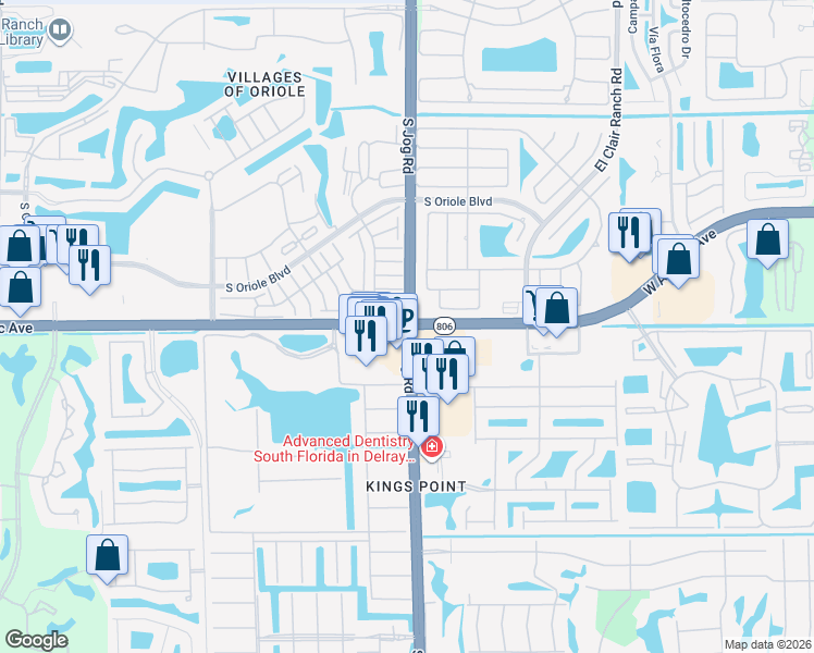 map of restaurants, bars, coffee shops, grocery stores, and more near W Atlantic Ave & Jog Rd in Palm Beach County