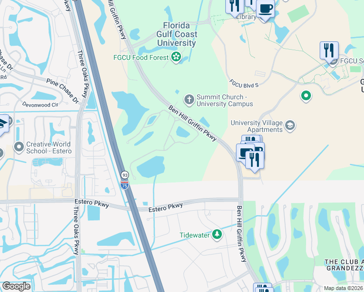 map of restaurants, bars, coffee shops, grocery stores, and more near 19685 Marino Lake Circle in Fort Myers