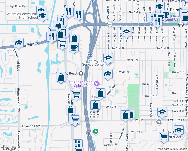 map of restaurants, bars, coffee shops, grocery stores, and more near 421 Southwest 15th Terrace in Delray Beach