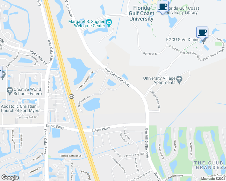 map of restaurants, bars, coffee shops, grocery stores, and more near 19685 Marino Lake Circle in Fort Myers