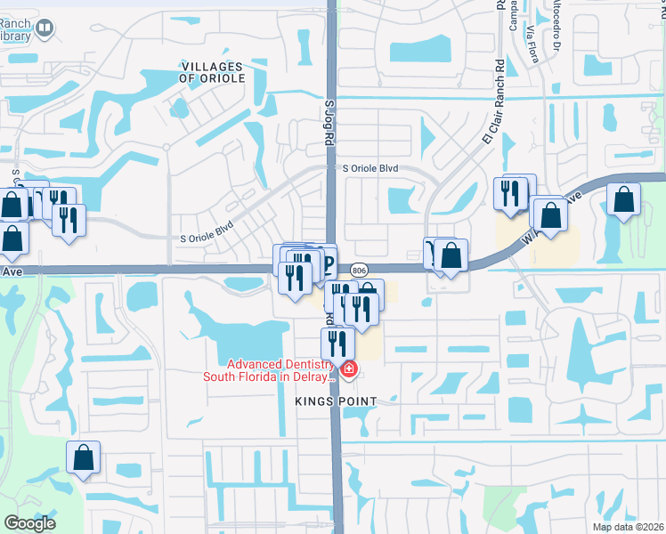map of restaurants, bars, coffee shops, grocery stores, and more near W Atlantic Ave & Jog Rd in Palm Beach County