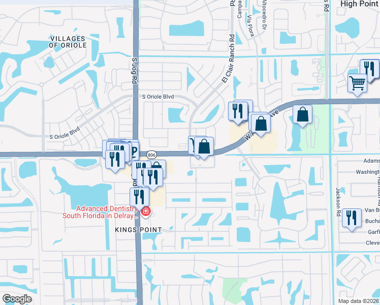 map of restaurants, bars, coffee shops, grocery stores, and more near W Atlantic Ave & El Clair Ranch Rd in Delray Beach
