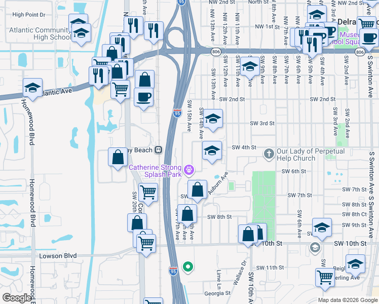 map of restaurants, bars, coffee shops, grocery stores, and more near 418 Southwest 15th Avenue in Delray Beach