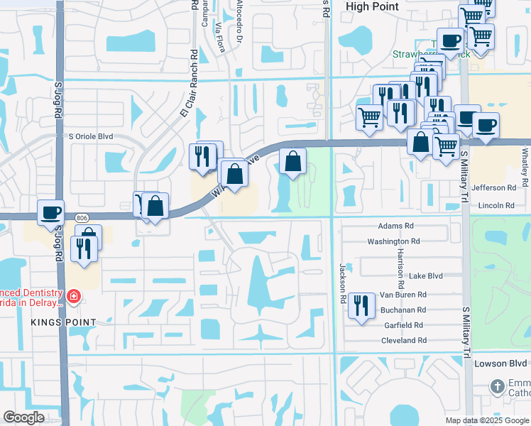 map of restaurants, bars, coffee shops, grocery stores, and more near 5550 Witney Drive in Delray Beach