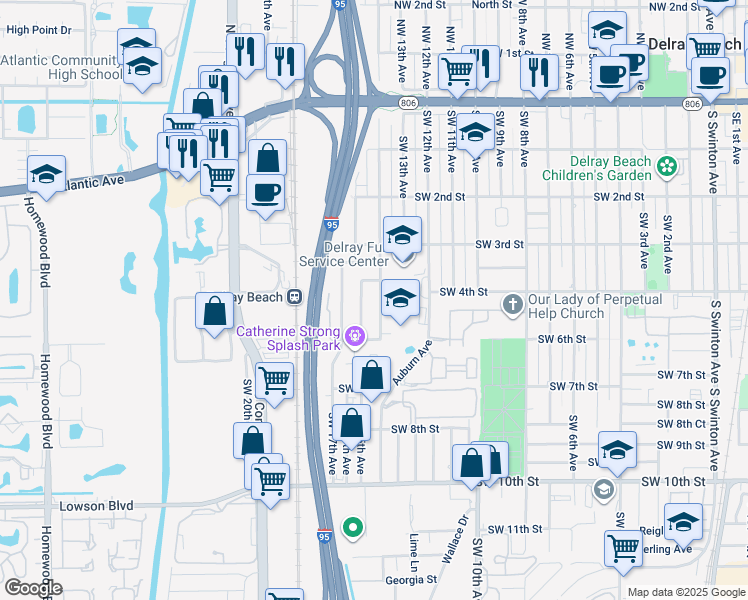 map of restaurants, bars, coffee shops, grocery stores, and more near 417 Southwest 15th Avenue in Delray Beach