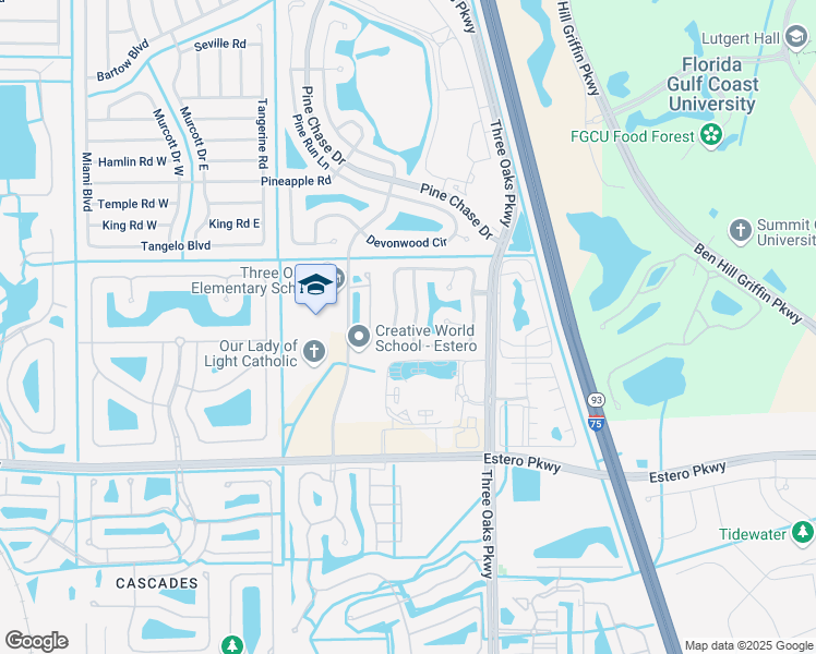 map of restaurants, bars, coffee shops, grocery stores, and more near 19630 Oak Forest Drive in Fort Myers