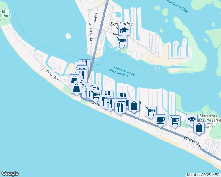 map of restaurants, bars, coffee shops, grocery stores, and more near 432 Palermo Circle in Fort Myers Beach