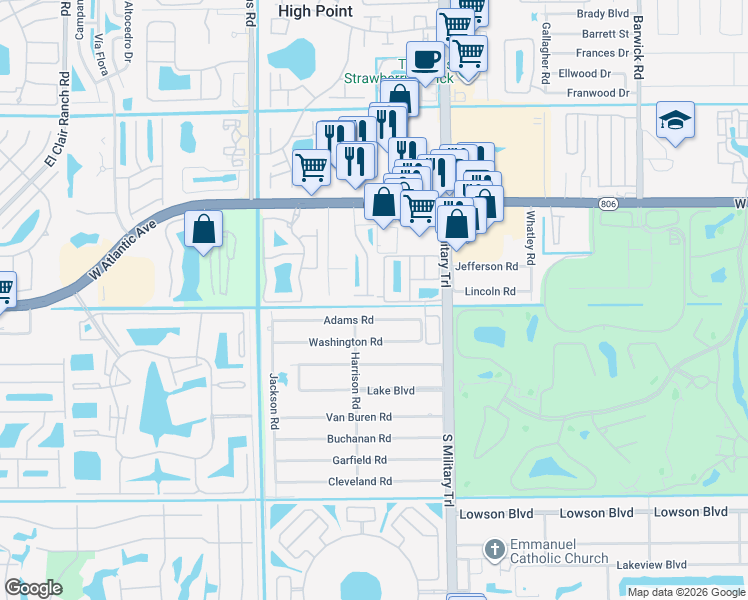 map of restaurants, bars, coffee shops, grocery stores, and more near 161 Coconut Key Lane in Delray Beach