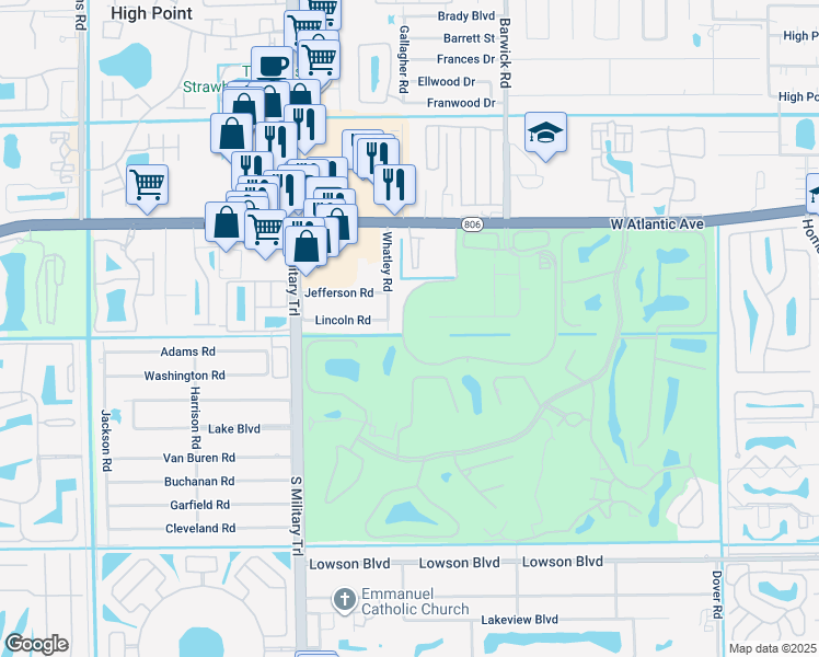 map of restaurants, bars, coffee shops, grocery stores, and more near 395 Sherwood Forest Drive in Delray Beach