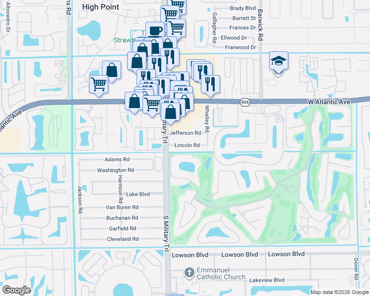 map of restaurants, bars, coffee shops, grocery stores, and more near 4900 Lincoln Road in Delray Beach