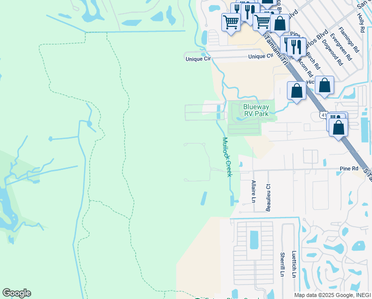 map of restaurants, bars, coffee shops, grocery stores, and more near 19500 Estero Pointe Lane in Fort Myers