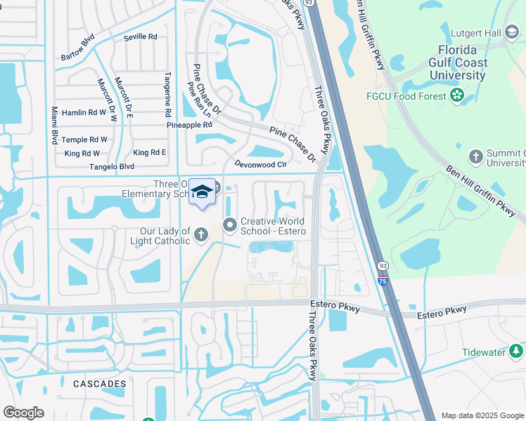 map of restaurants, bars, coffee shops, grocery stores, and more near 19630 Oak Forest Drive in Fort Myers