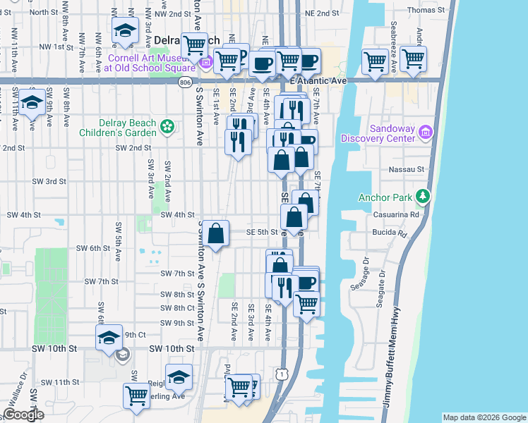 map of restaurants, bars, coffee shops, grocery stores, and more near 407 Southeast 4th Avenue in Delray Beach