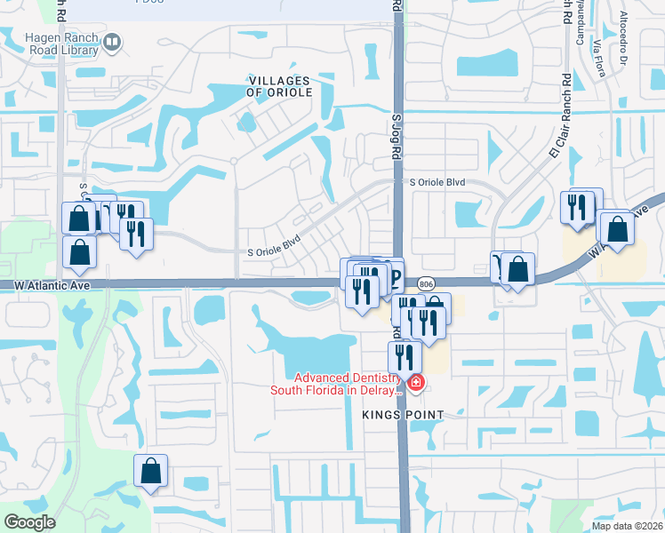 map of restaurants, bars, coffee shops, grocery stores, and more near 14970 Wildflower Lane in Delray Beach