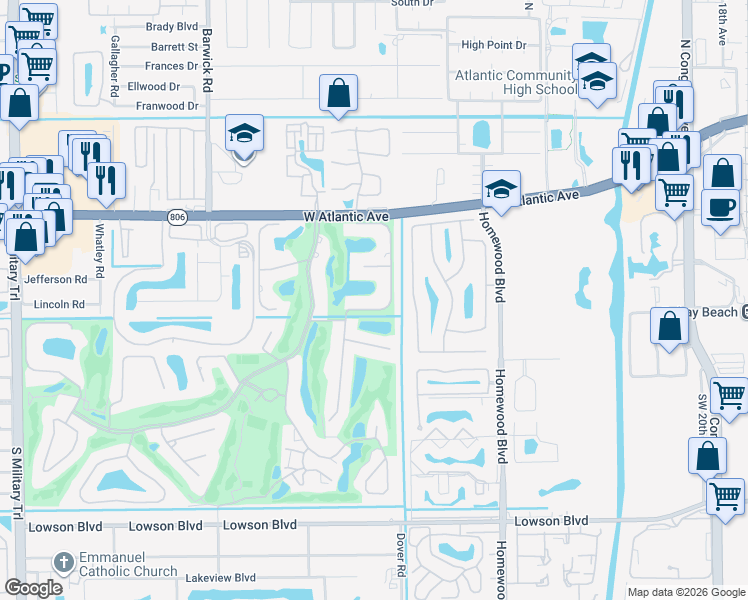 map of restaurants, bars, coffee shops, grocery stores, and more near 330 Glenwood Drive in Delray Beach