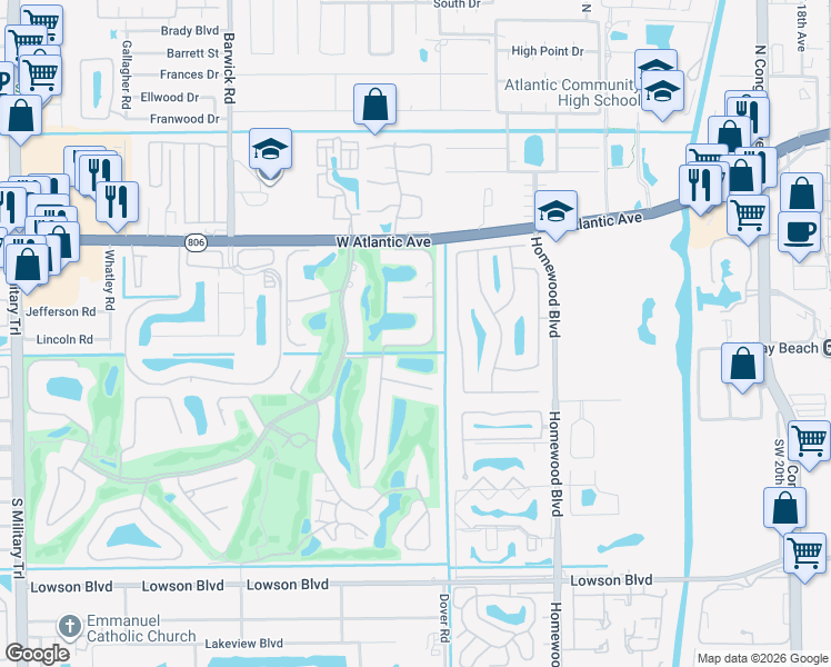 map of restaurants, bars, coffee shops, grocery stores, and more near 330 Glenwood Drive in Delray Beach