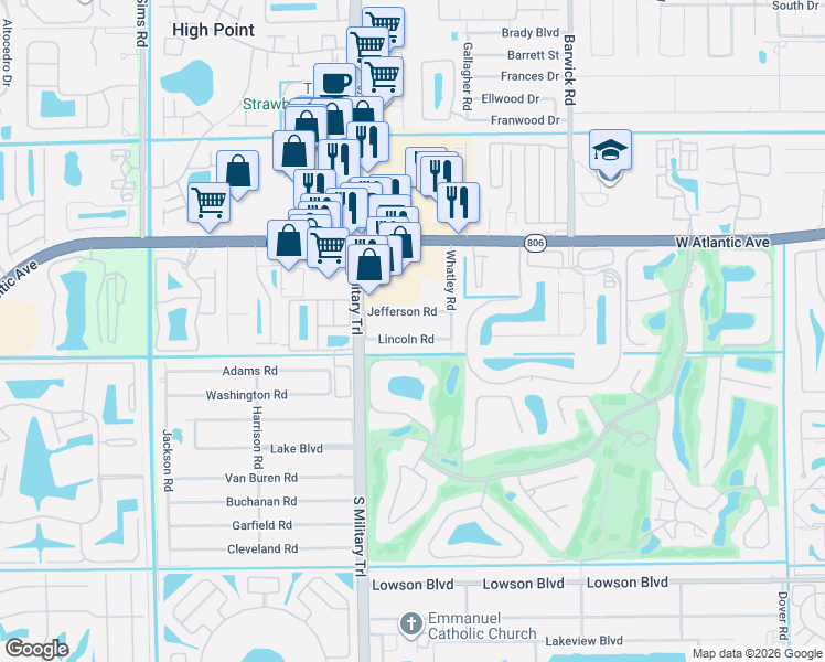 map of restaurants, bars, coffee shops, grocery stores, and more near 4900 Lincoln Road in Delray Beach
