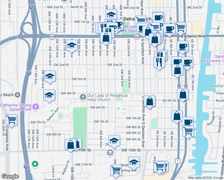 map of restaurants, bars, coffee shops, grocery stores, and more near in Delray Beach