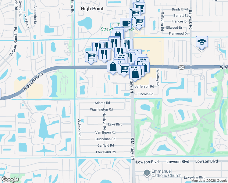 map of restaurants, bars, coffee shops, grocery stores, and more near 116 Gramercy Square Drive in Delray Beach