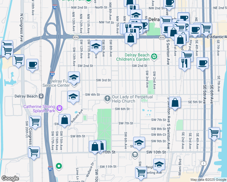 map of restaurants, bars, coffee shops, grocery stores, and more near 310 Southwest 7th Avenue in Delray Beach