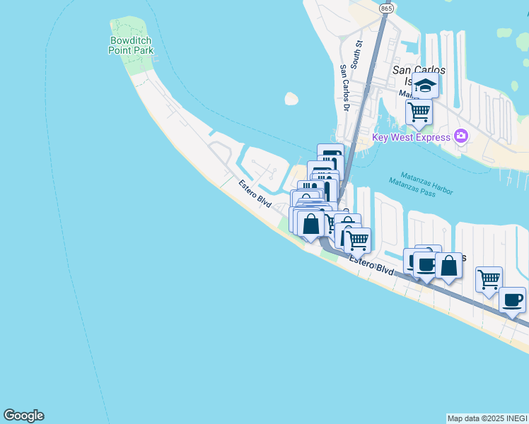 map of restaurants, bars, coffee shops, grocery stores, and more near 781 Estero Boulevard in Fort Myers Beach